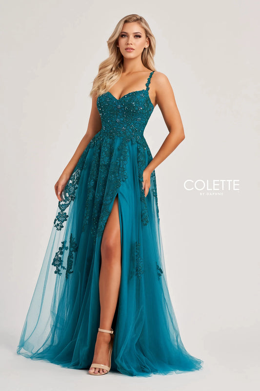 Prom Dresses Long Beaded A Line Slit Formal Prom Dress Jade