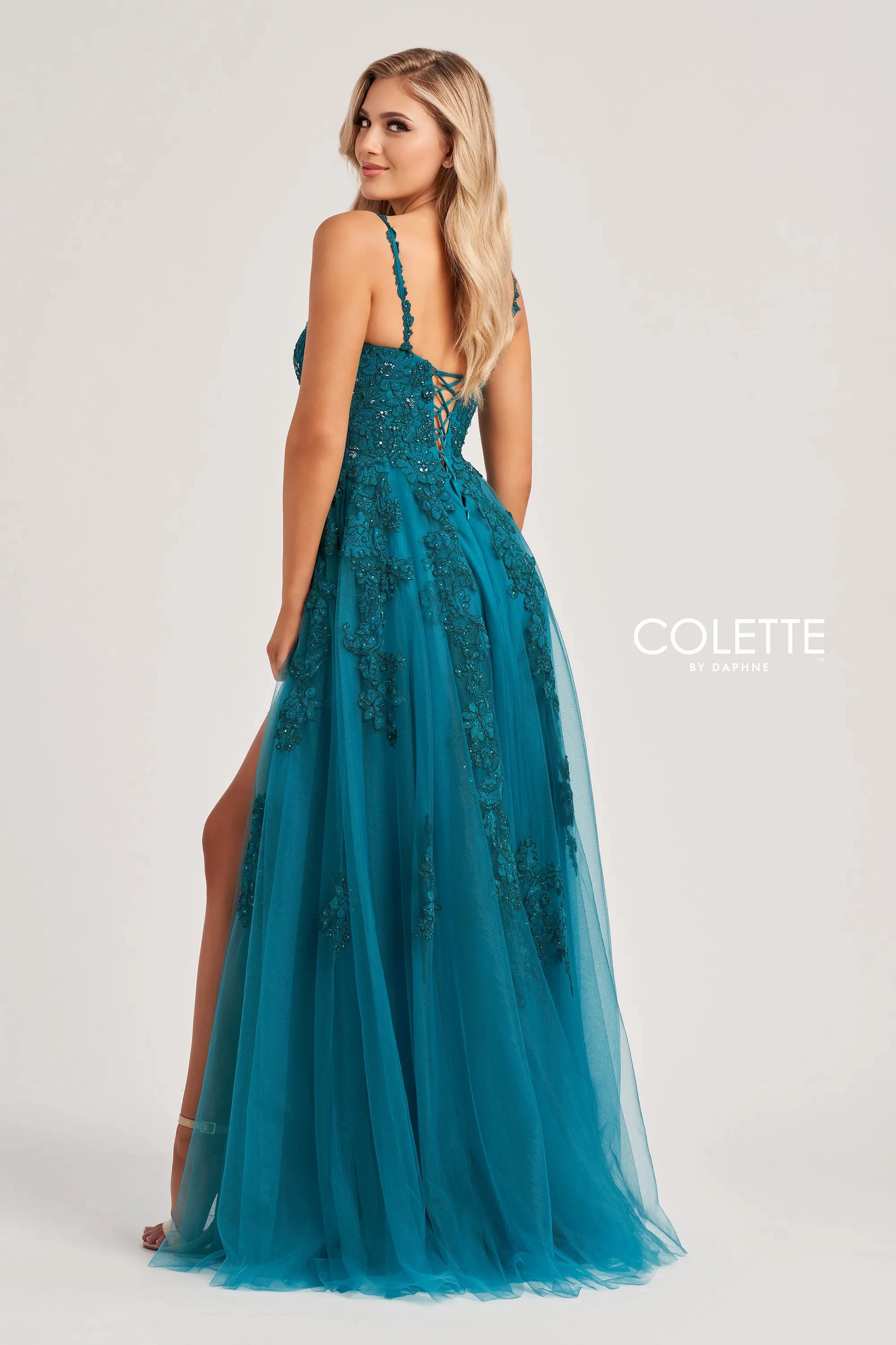 Colette by Daphne CL8220 Long Beaded A Line Slit Formal Prom Dress