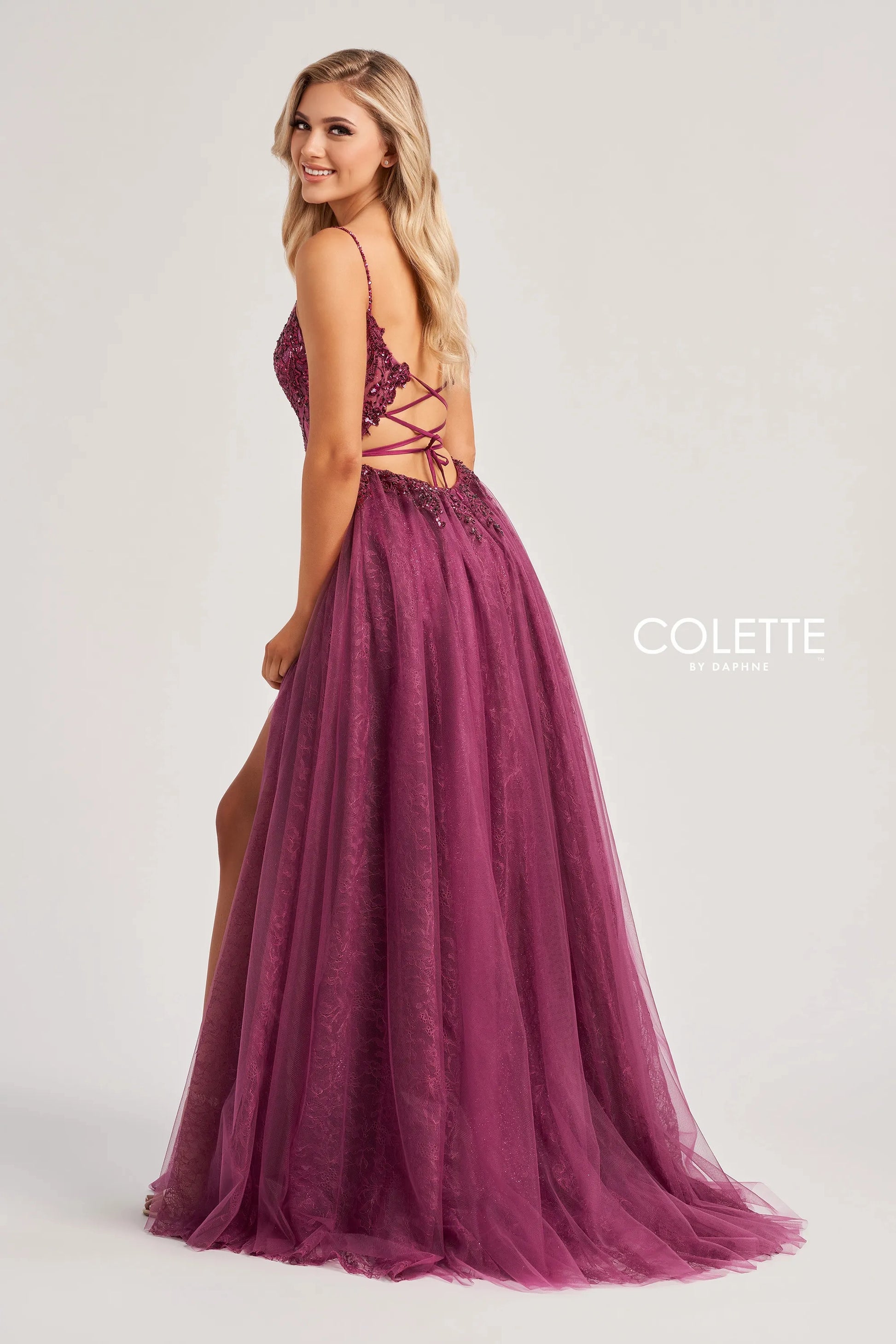 Colette by Daphne CL8240 Long Slit A Line Sequin Formal Prom Dress