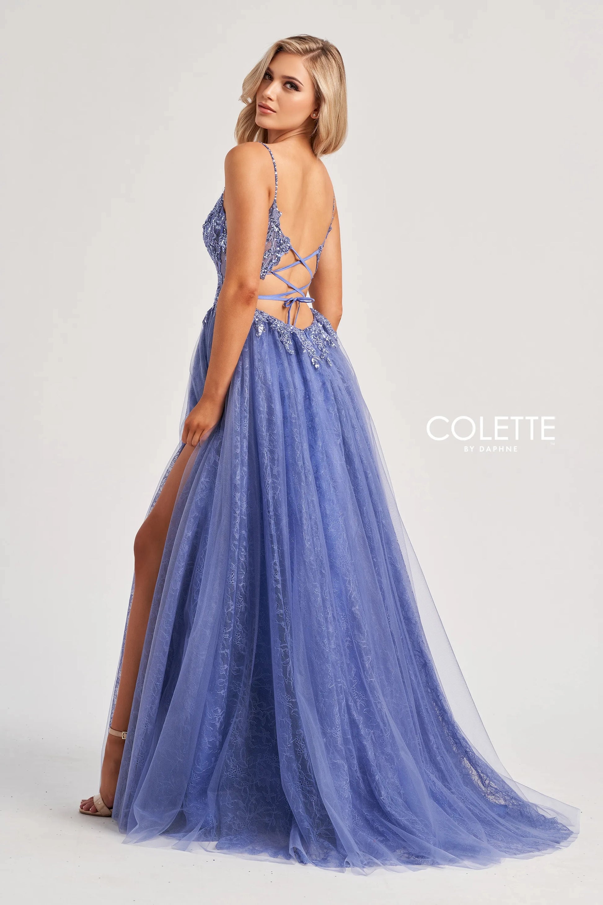 Colette by Daphne CL8240 Long Slit A Line Sequin Formal Prom Dress