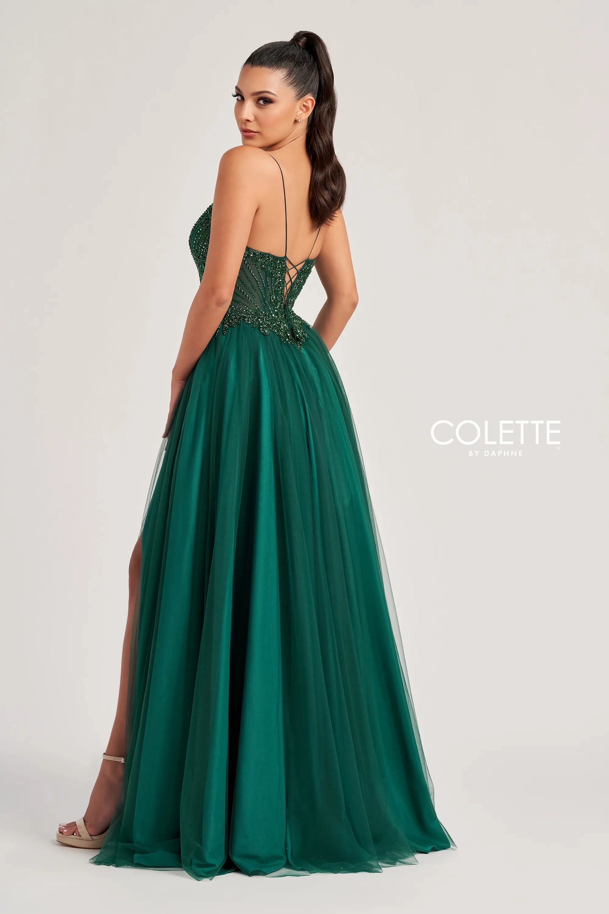 Colette by Daphne CL8250 A Line Beaded Long Slit Formal Prom Dress