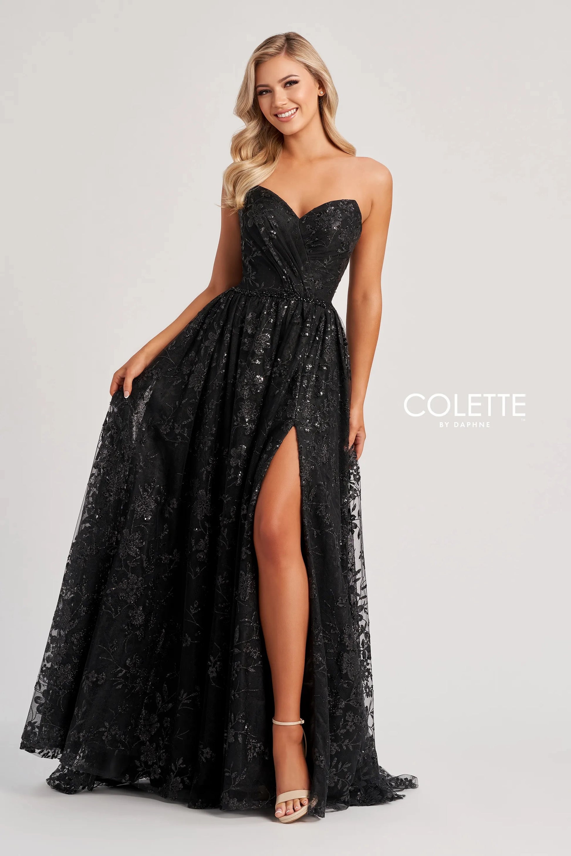 Colette by Daphne CL8260 Sequin Long A Line Formal Slit Prom Dress