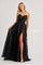 Prom Dresses Sequin Long A Line Formal Slit Prom Dress Black
