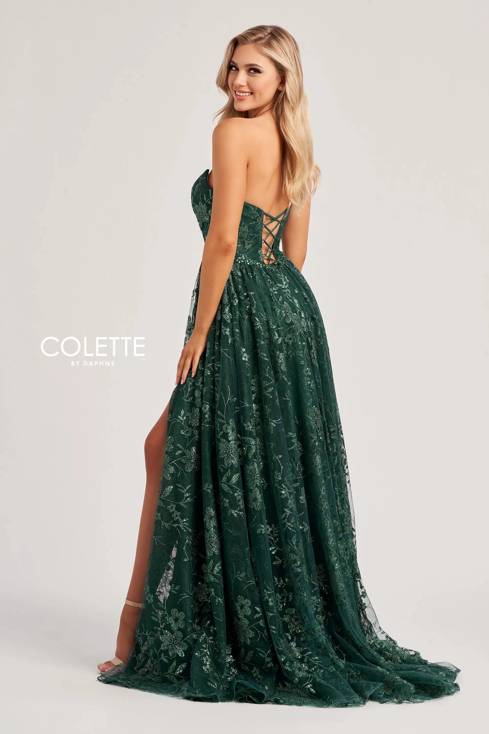 Colette by Daphne CL8260 Sequin Long A Line Formal Slit Prom Dress