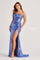 Prom Dresses Long Sequin Slit Formal Evening Prom Dress Ocean Blue