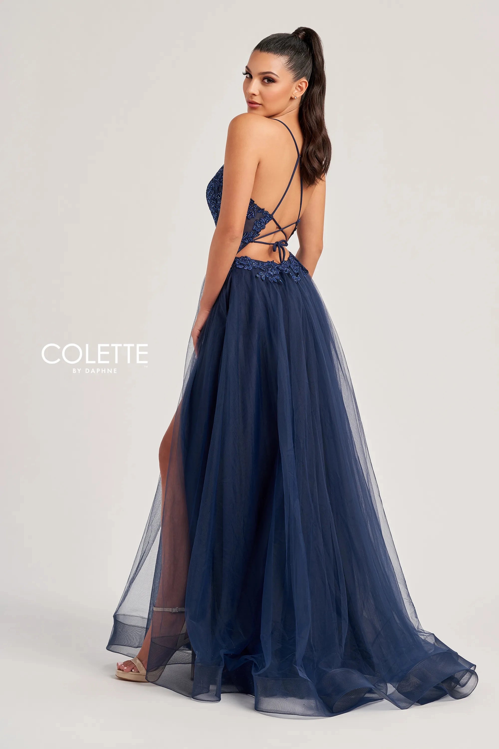 Prom Dresses A Line Lace Long Formal Prom Dress Navy Blue