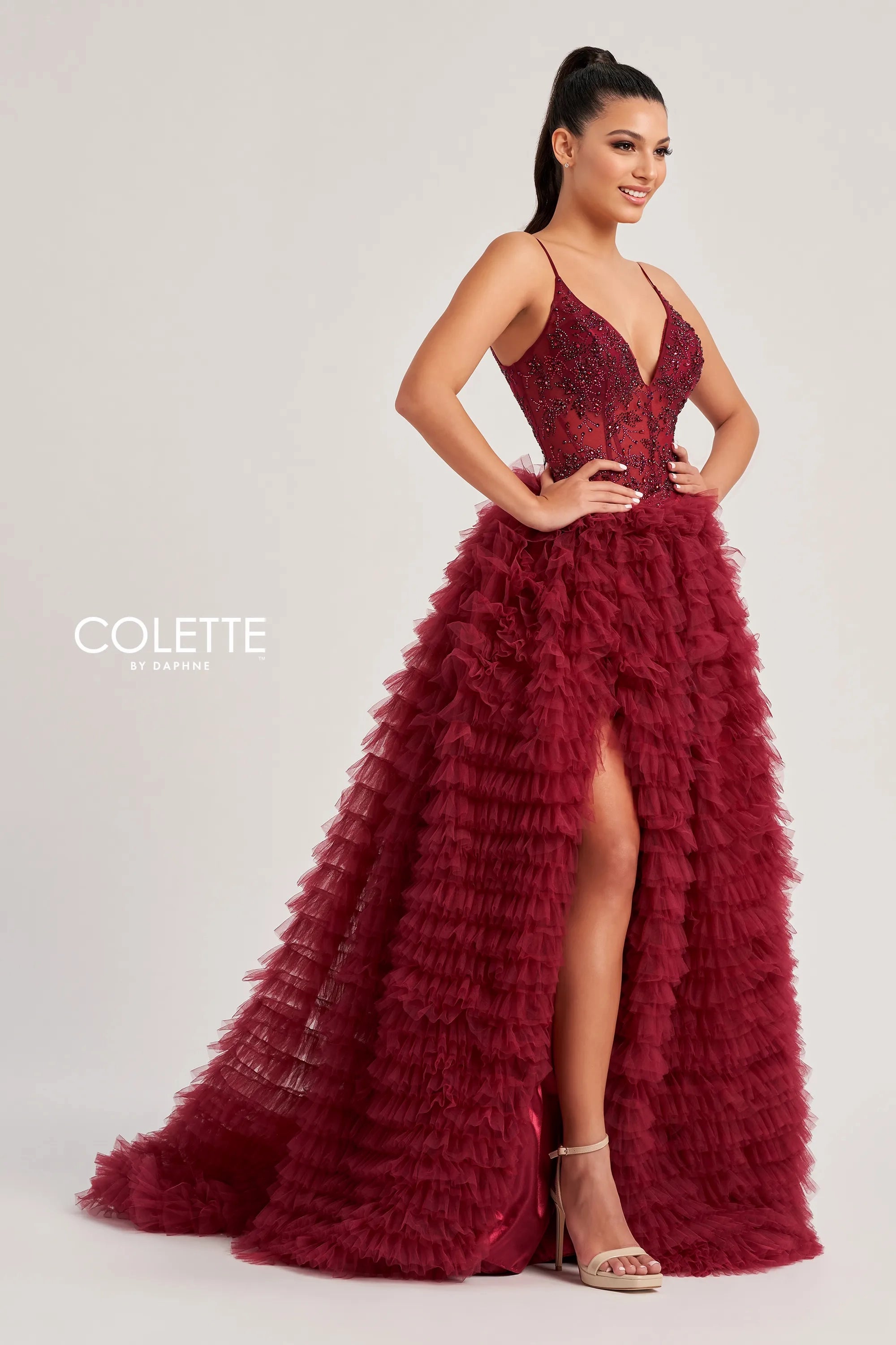 Prom Dresses Long Slit Ball Gown Formal Prom Dress Bordeaux