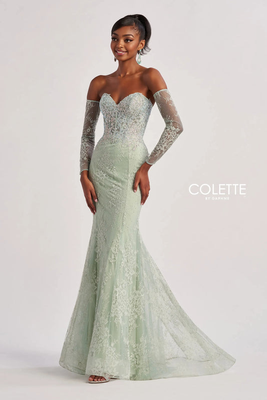 Prom Dresses Long Fit Lace Formal Evening Prom Dress Light Sage