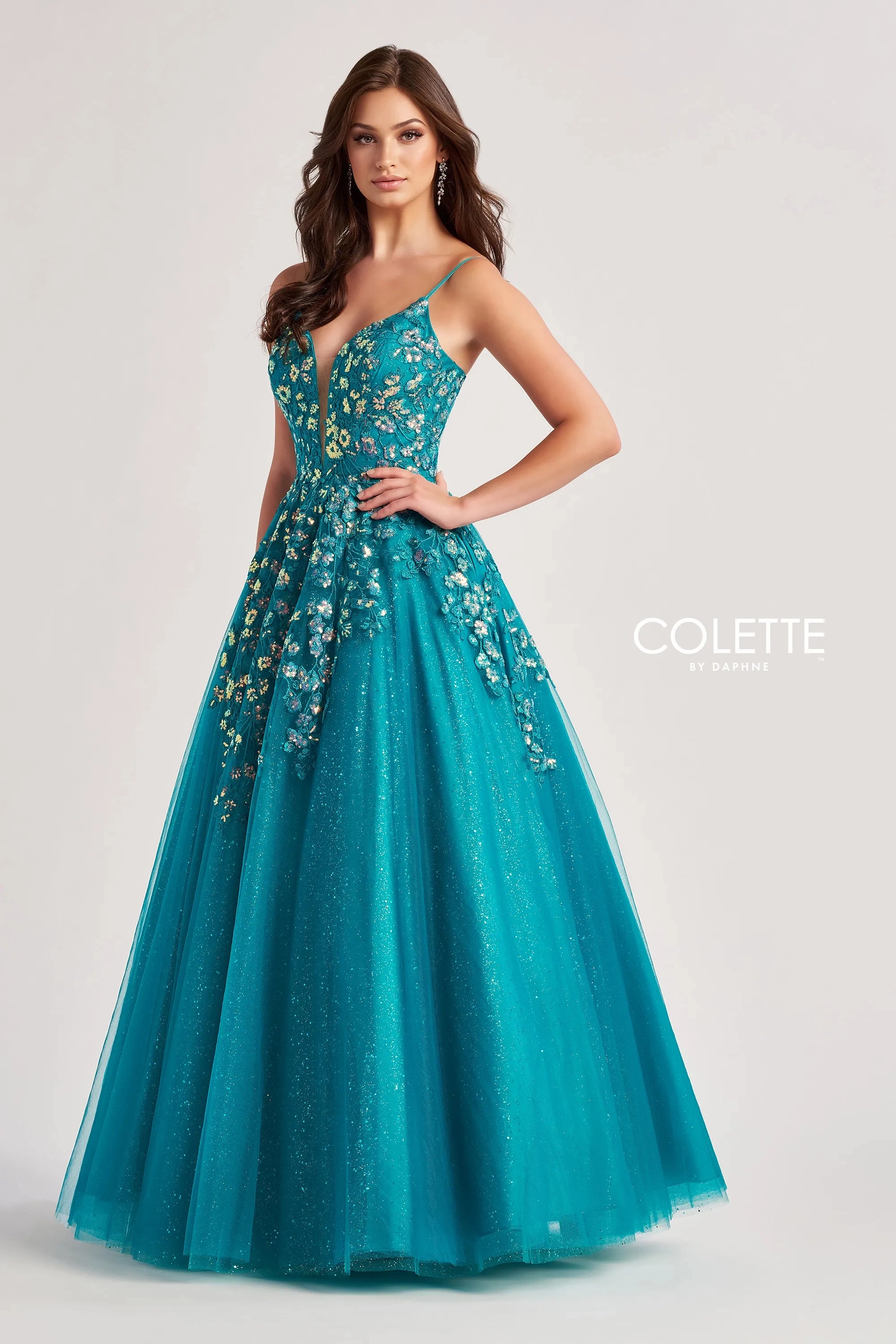 Colette by Daphne CL8420 Long Glitter A Line Lace Formal Prom Dress Colette by Daphne CL8420 Long Glitter A Line Lace Formal Prom Dress