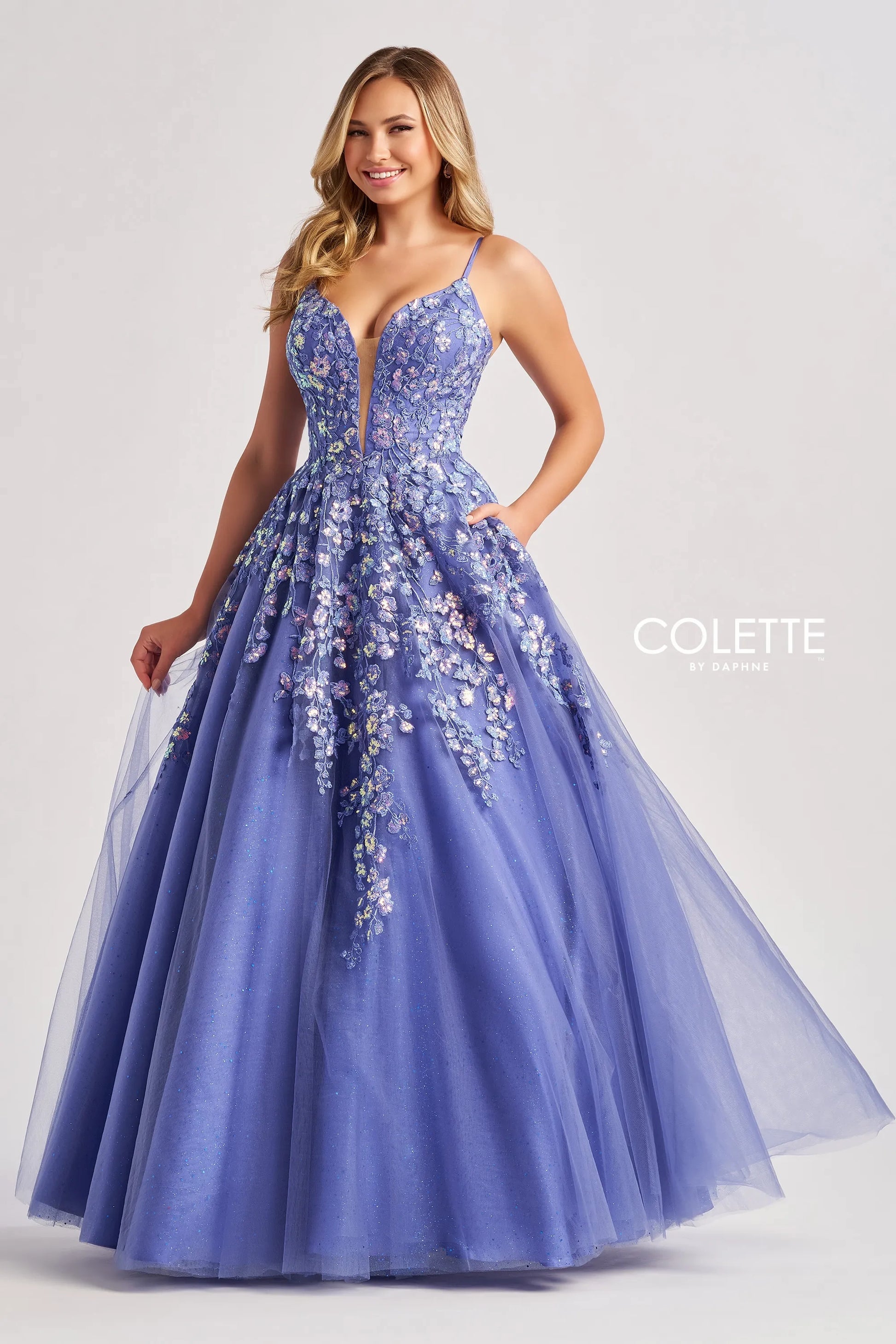Colette by Daphne CL8420 Long Glitter A Line Lace Formal Prom Dress