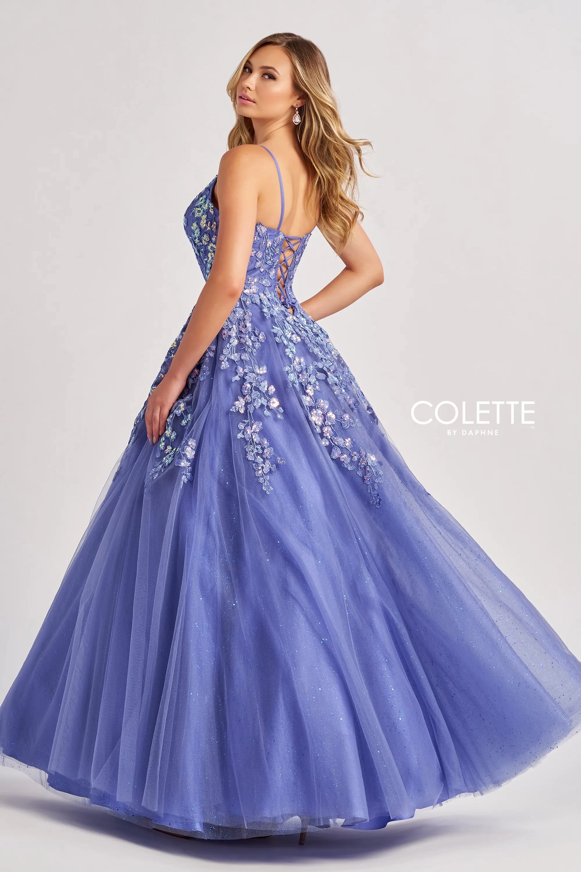 Colette by Daphne CL8420 Long Glitter A Line Lace Formal Prom Dress
