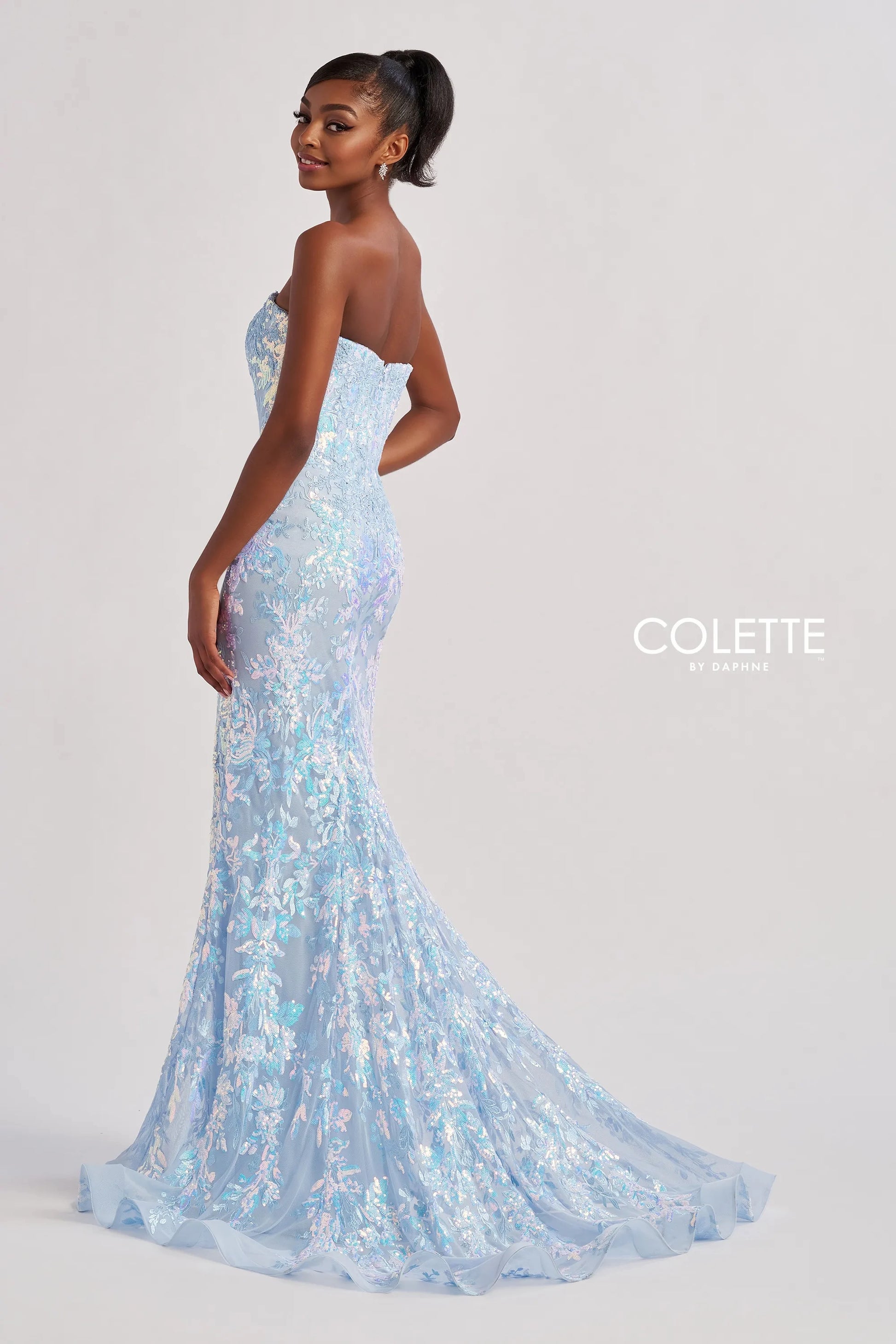 Colette by Daphne CL8440 Mermaid Long Sequin Lace Slit Formal Prom Dress