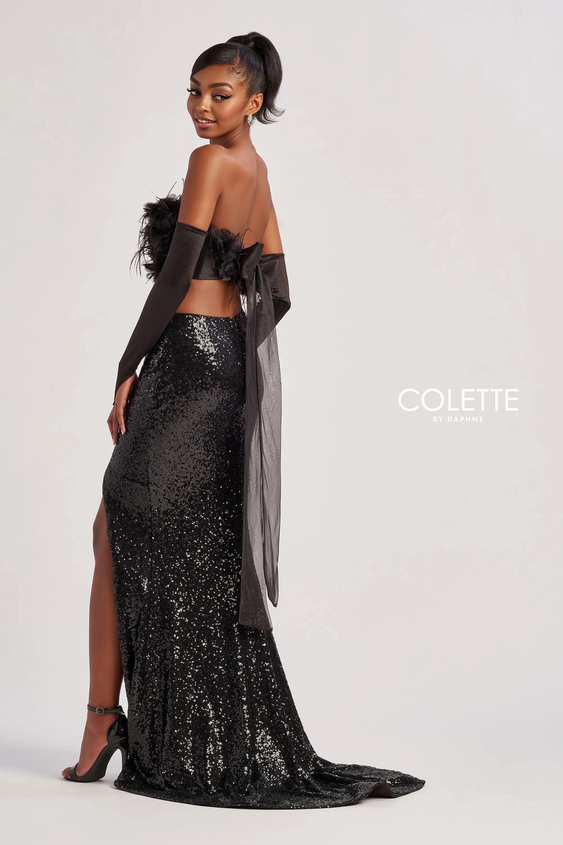 Colette by Daphne CL8450 Long Feather Sequin Formal Mermaid Prom Dress