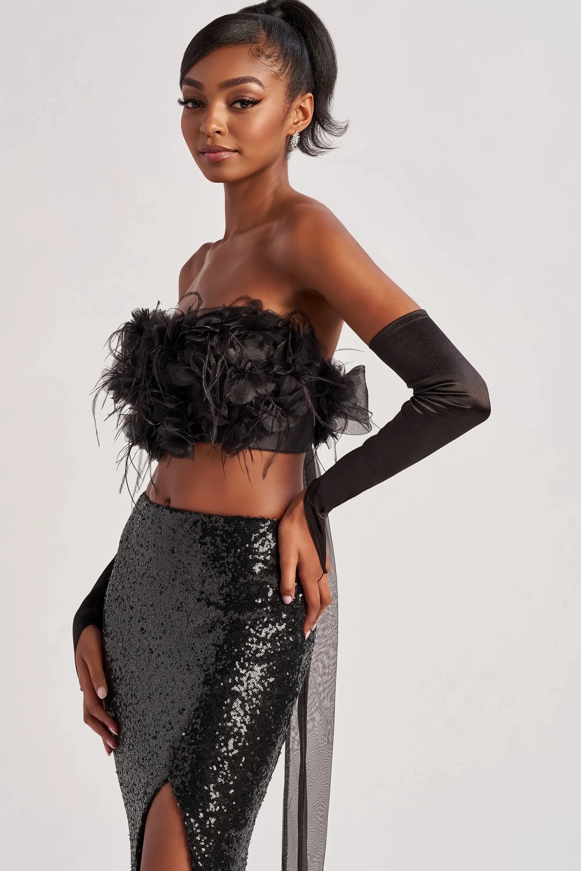 Colette by Daphne CL8450 Long Feather Sequin Formal Mermaid Prom Dress