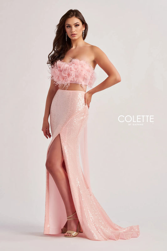Prom Dresses Long Feather Sequin Formal Mermaid Prom Dress  Ice Pink
