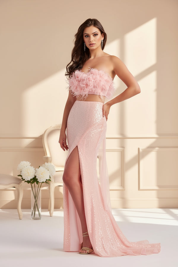 Colette by Daphne CL8450 Long Feather Sequin Formal Mermaid Prom Dress