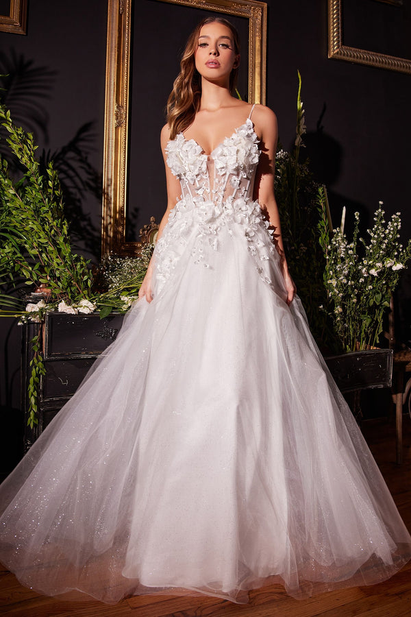 LaDivine CM321W Long Floral Applique A Line Wedding Dress