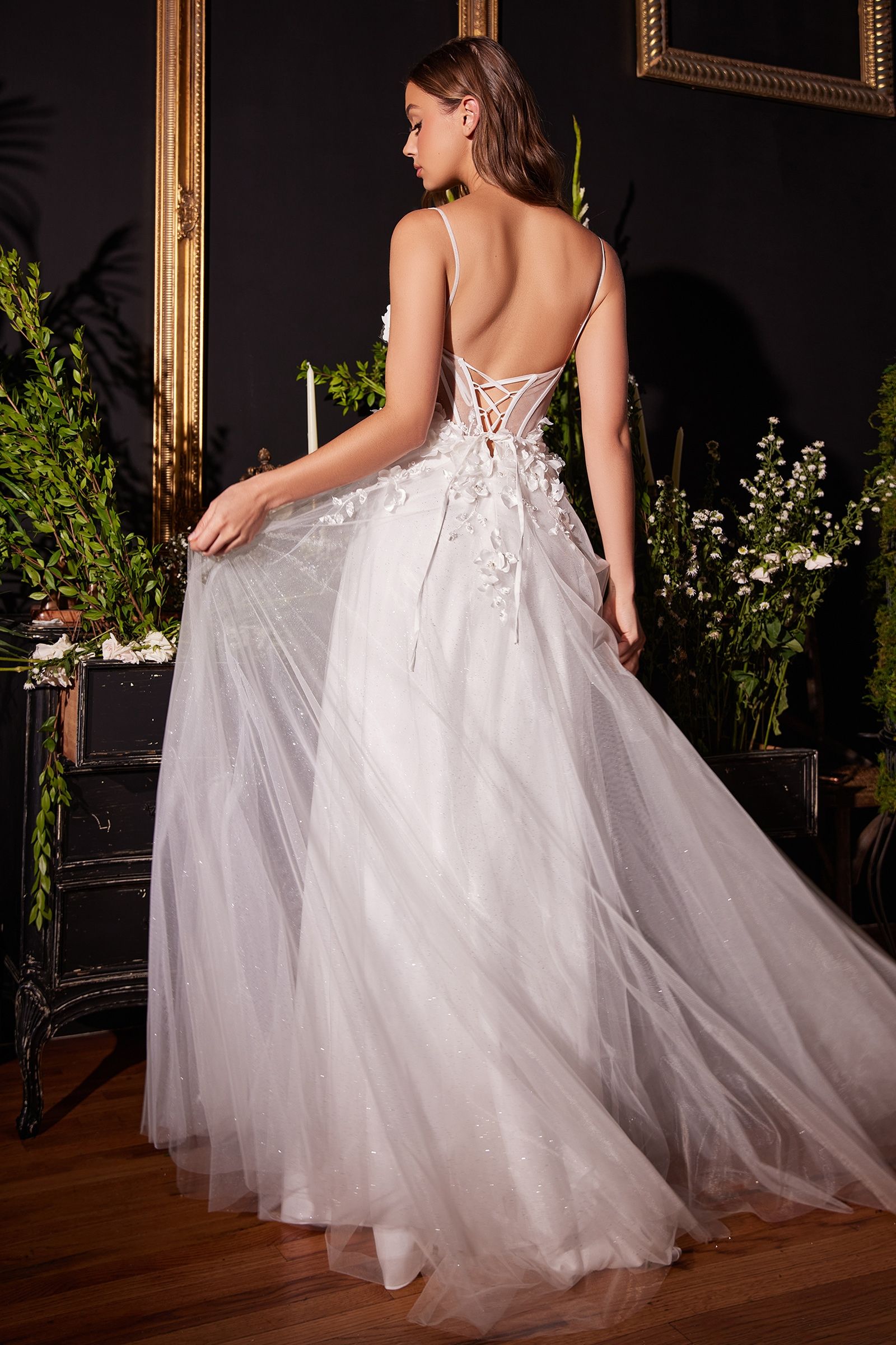 Wedding Dresses Long Floral Applique A Line Wedding Dress Off White