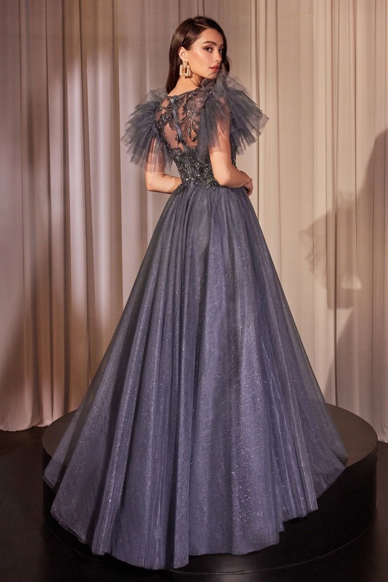 LaDivine CM359 Long Formal Glitter Applique Evening Dress