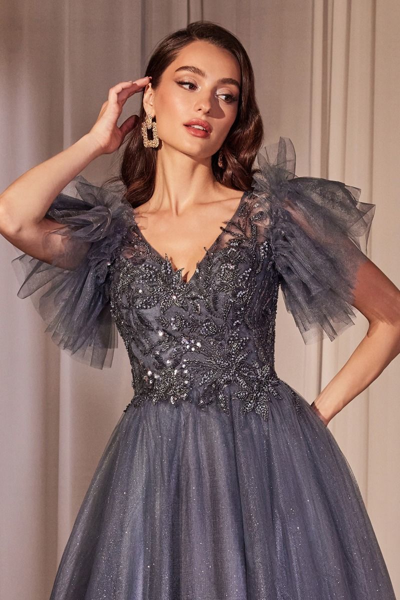 LaDivine CM359 Long Formal Glitter Applique Evening Dress
