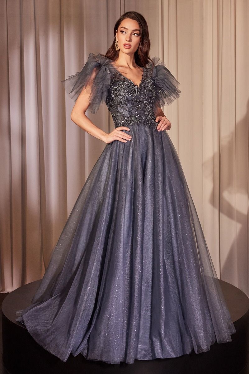 LaDivine CM359 Long Formal Glitter Applique Evening Dress