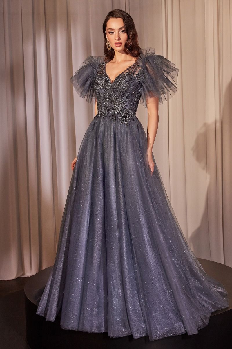 LaDivine CM359 Long Formal Glitter Applique Evening Dress