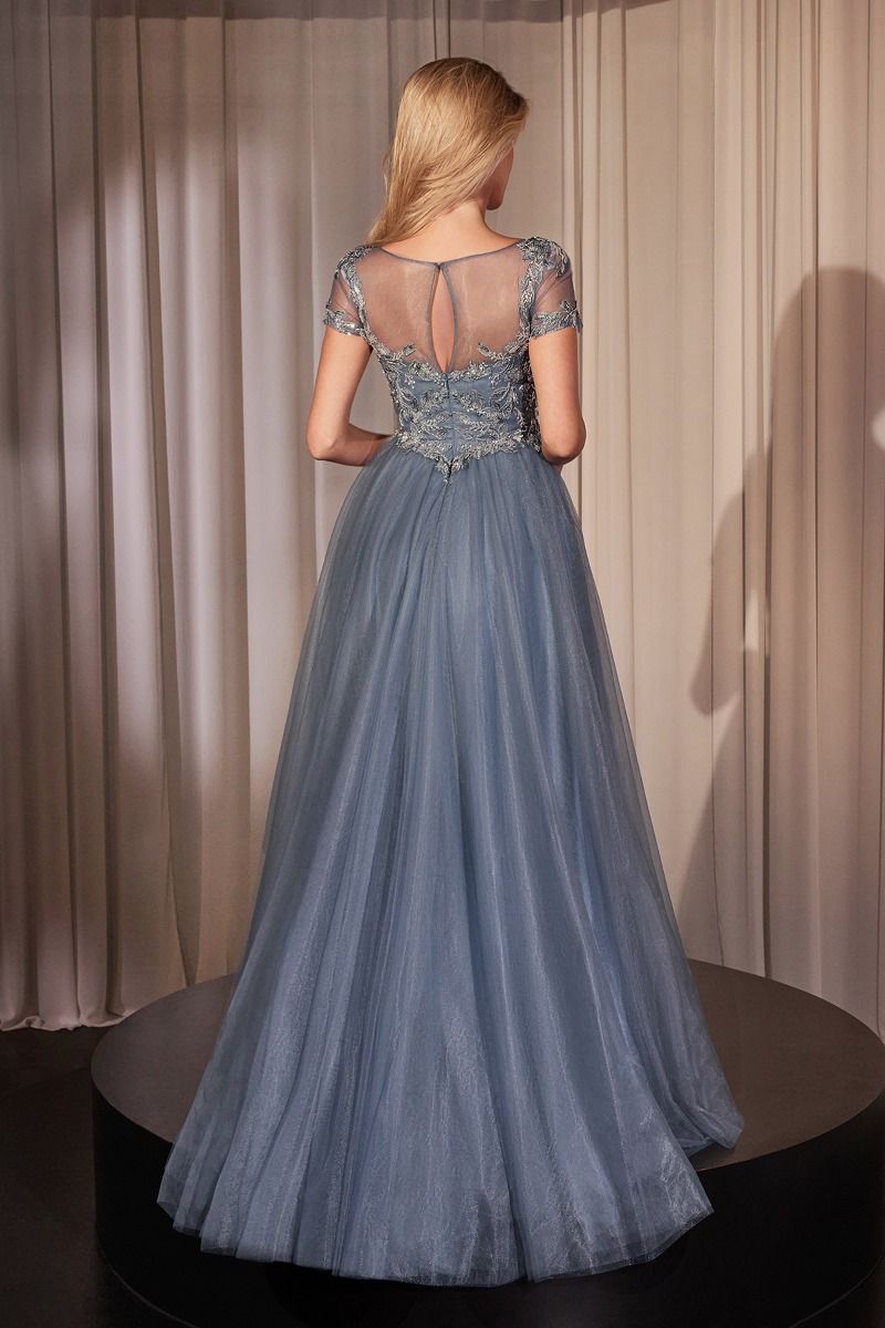 Formal Dresses A Line Beaded Long Formal Lace Ball Gown Prom Dress Smoky Blue