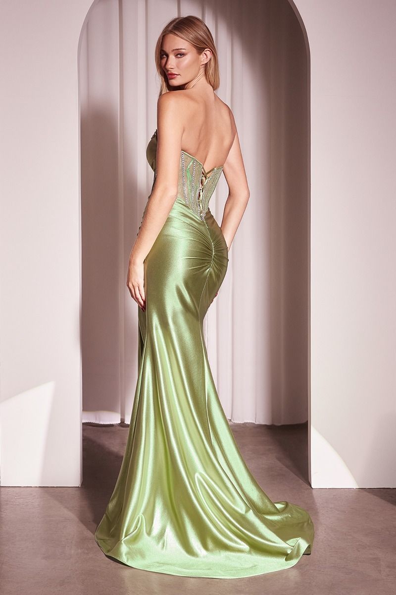 LaDivine CM368 Fitted Long Formal Beaded Lace Prom Dress