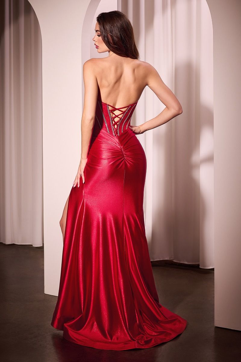 LaDivine CM368 Fitted Long Formal Beaded Lace Prom Dress