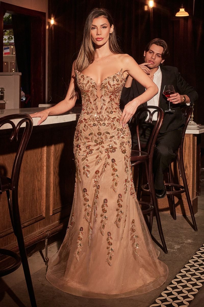 LaDivine CM382 Fitted Formal Long Prom Sequin Dress