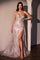 Prom Dresses Long Formal Glitter Print Overskirt Prom Dress Blush
