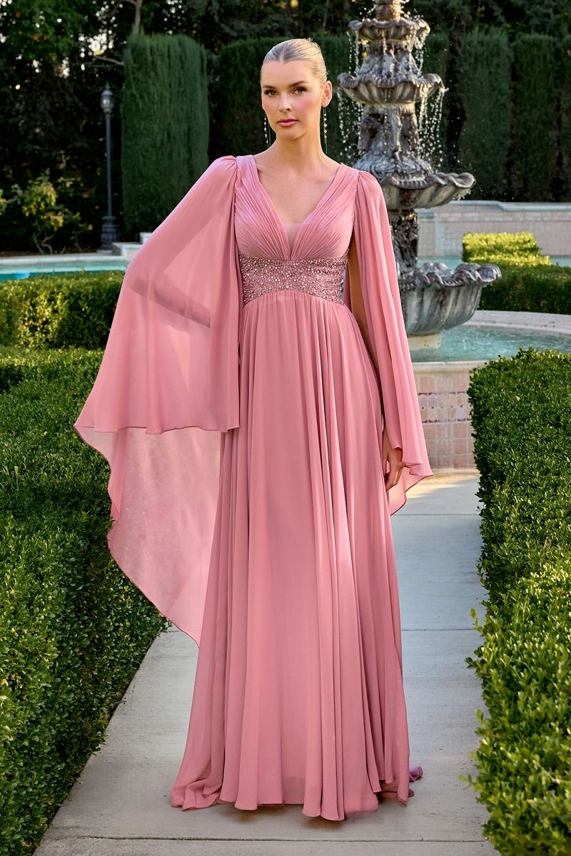 LaDivine CM8244 Long Formal Cape A Line Mother of the Bride Dress