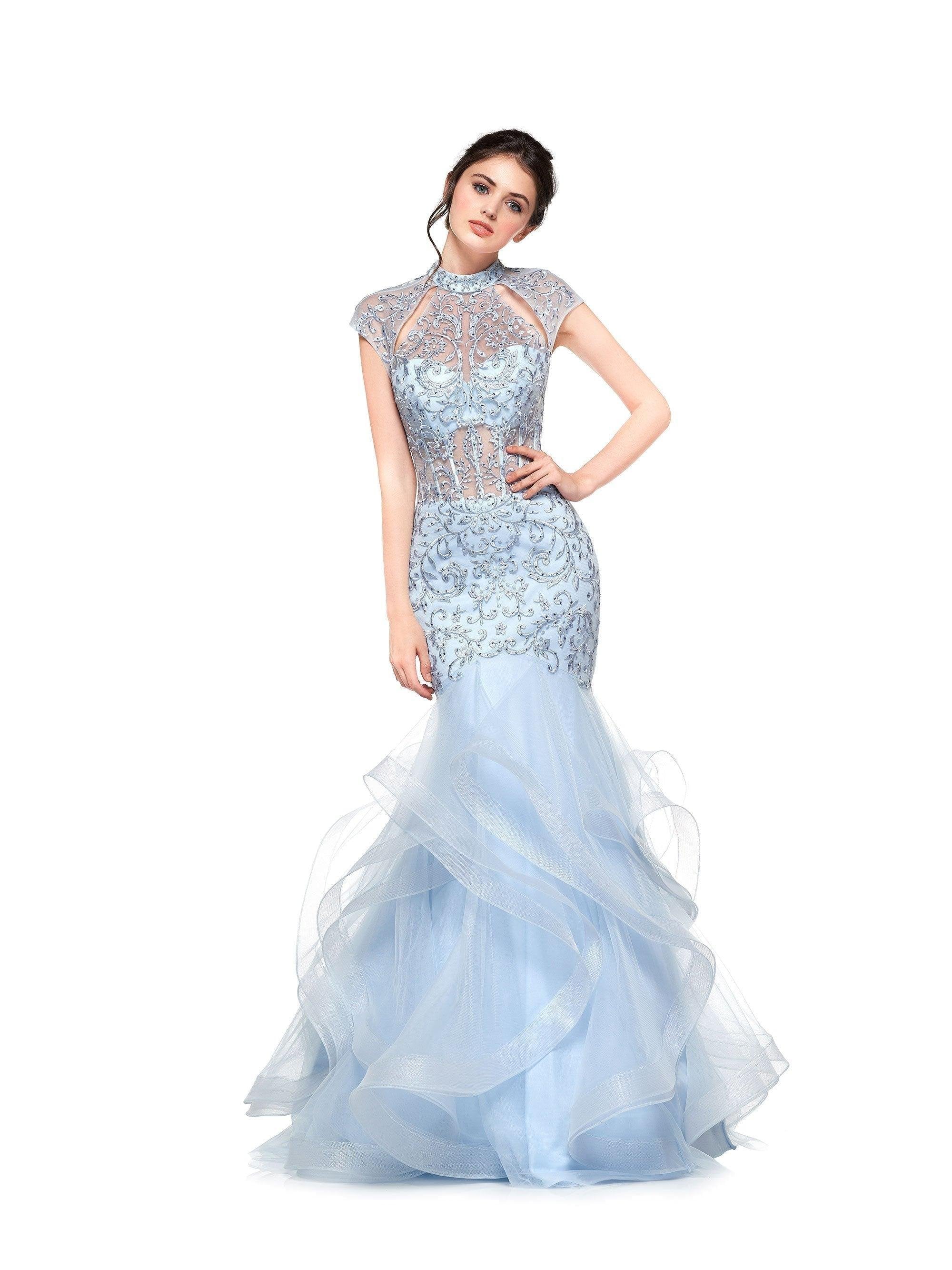 Colors Long Cap Sleeve Formal Mermaid Prom Gown 842 - The Dress Outlet