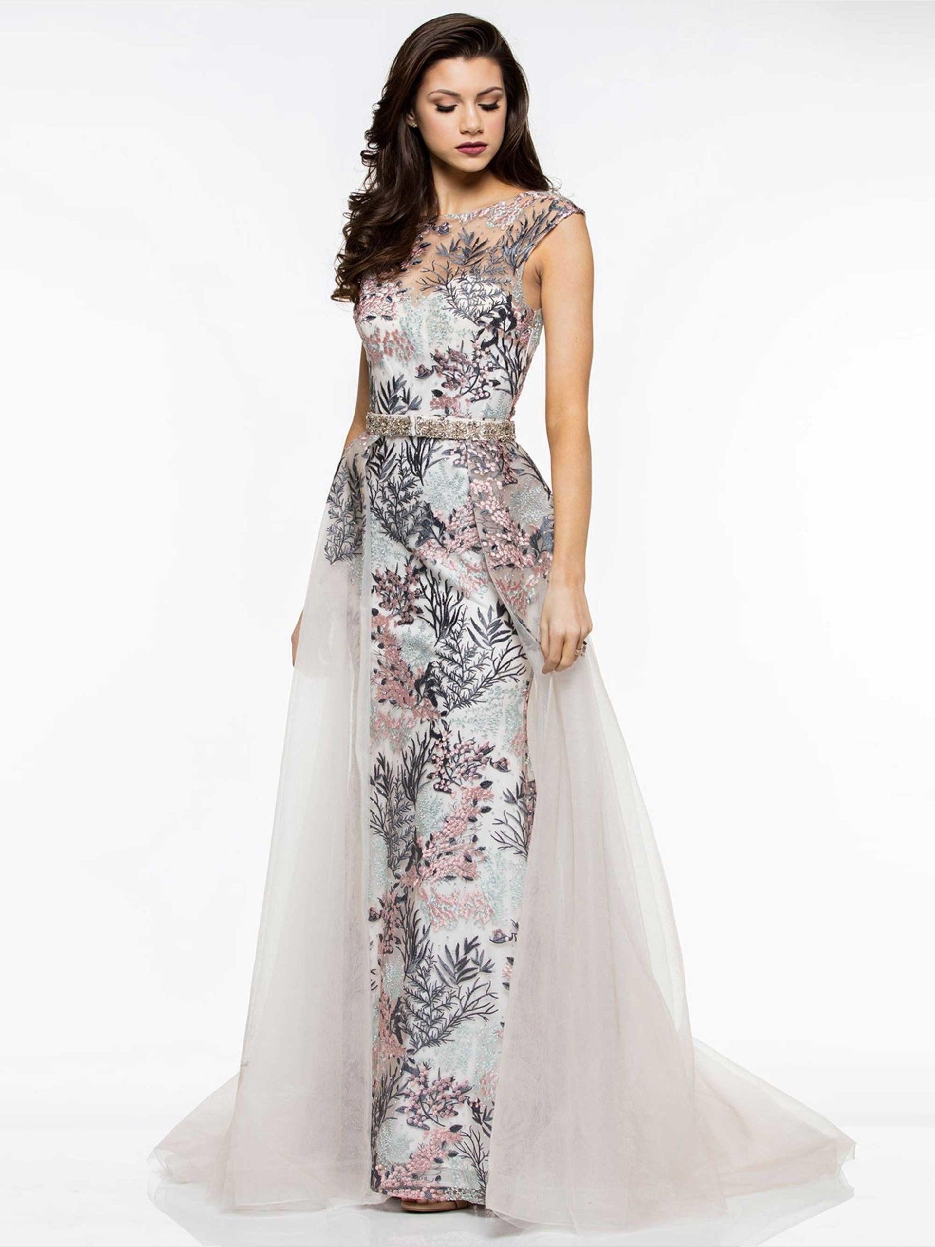 Colors Long Cap Sleeve Formal Prom Dress 1830 - The Dress Outlet