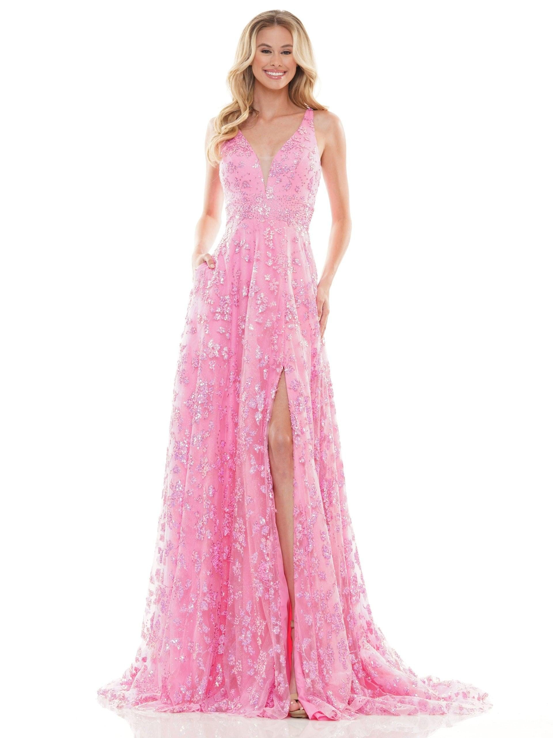 Colors Long Formal Glitter Mesh Prom Dress 2742 - The Dress Outlet
