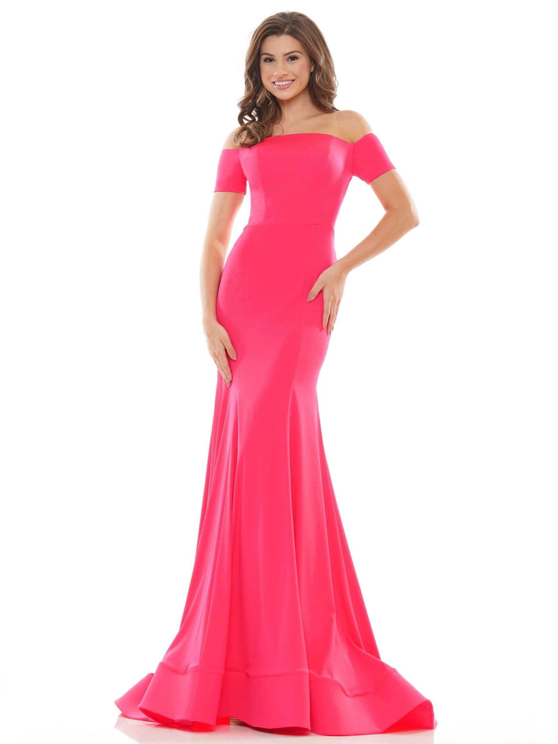 Colors Long Off Shoulder Fitted Prom Dress 2674 - The Dress Outlet
