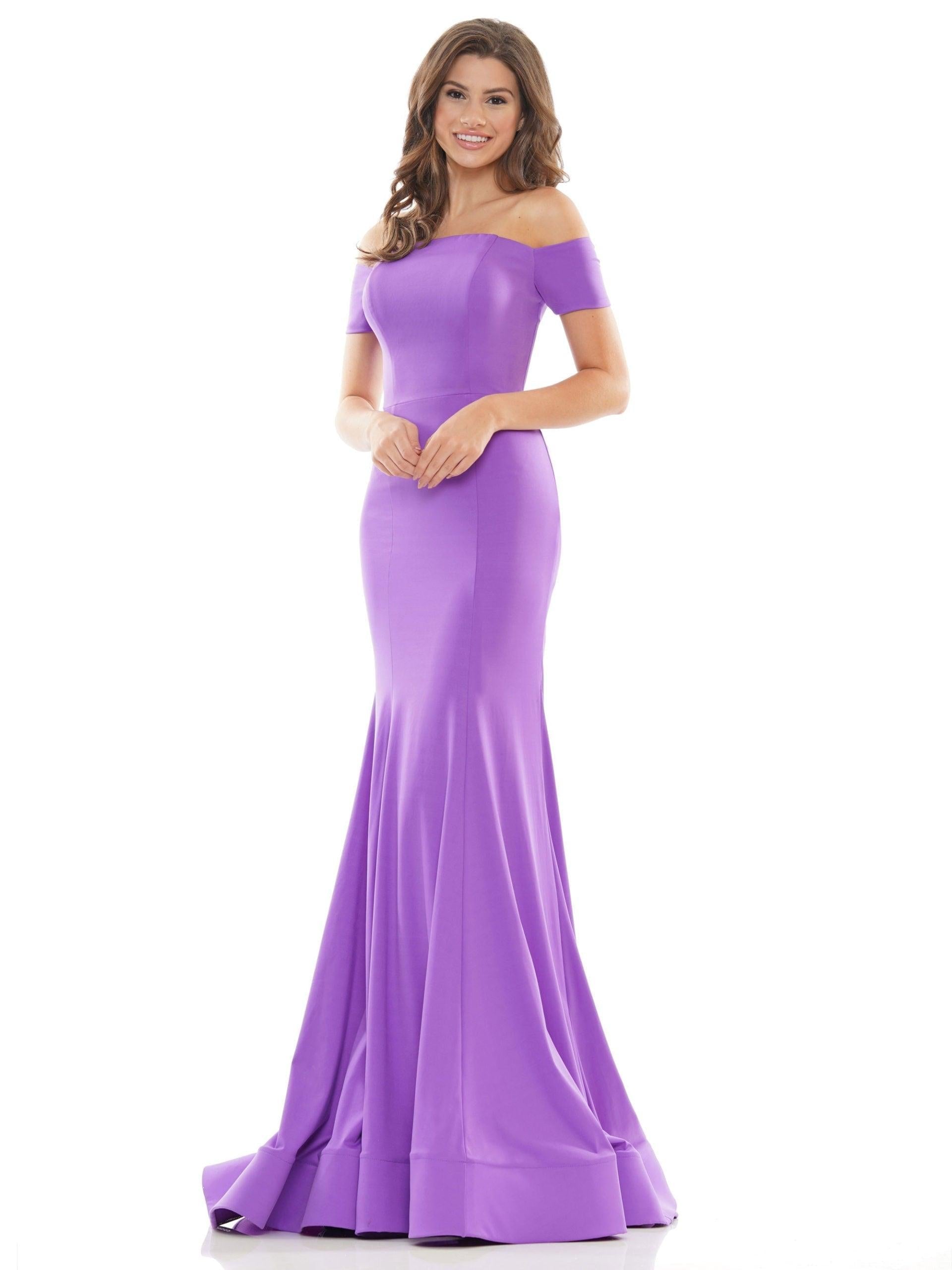 Colors Long Off Shoulder Fitted Prom Dress 2674 - The Dress Outlet