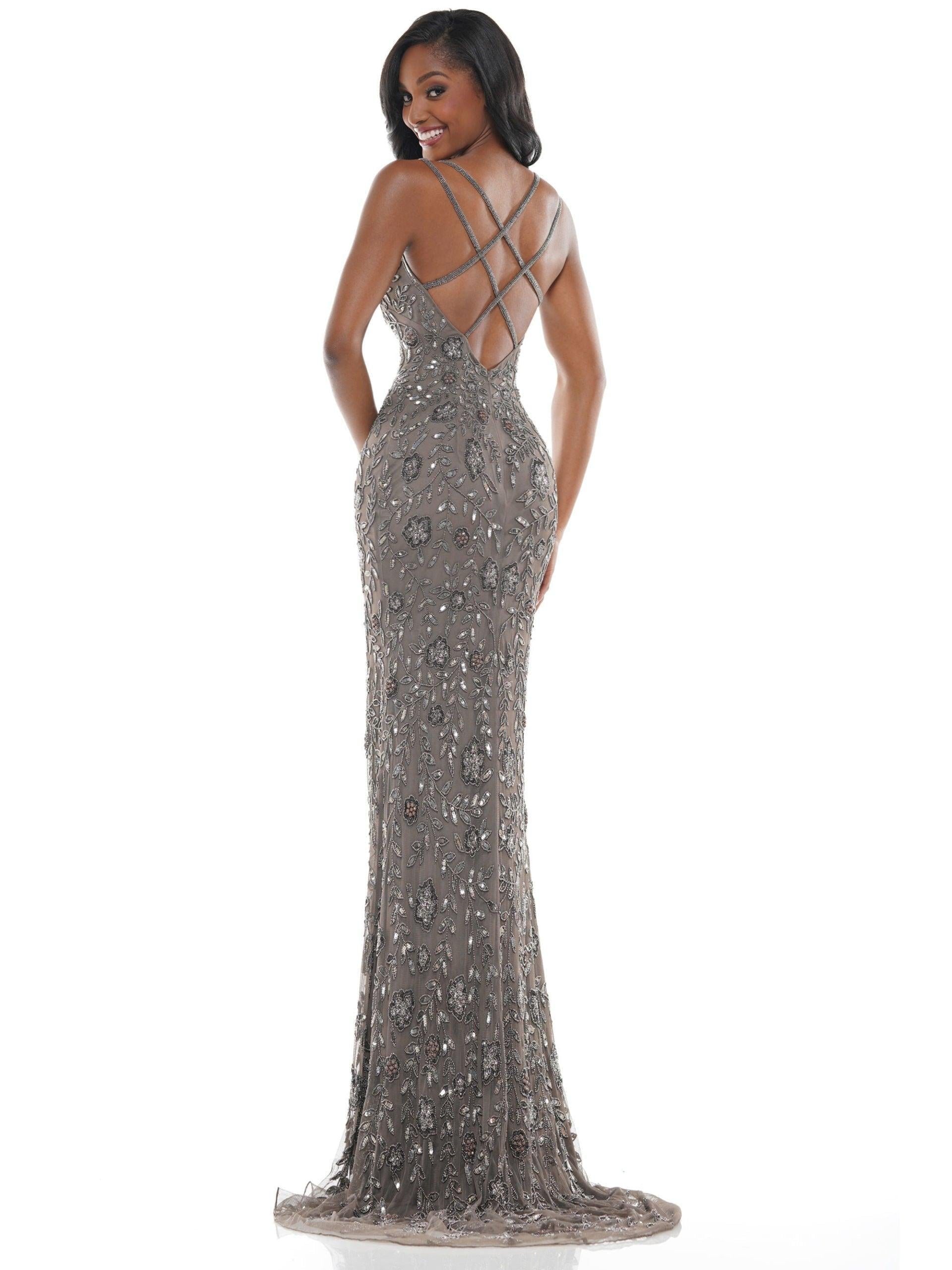 Colors Long Spaghetti Strap Beaded prom Dress 115 - The Dress Outlet
