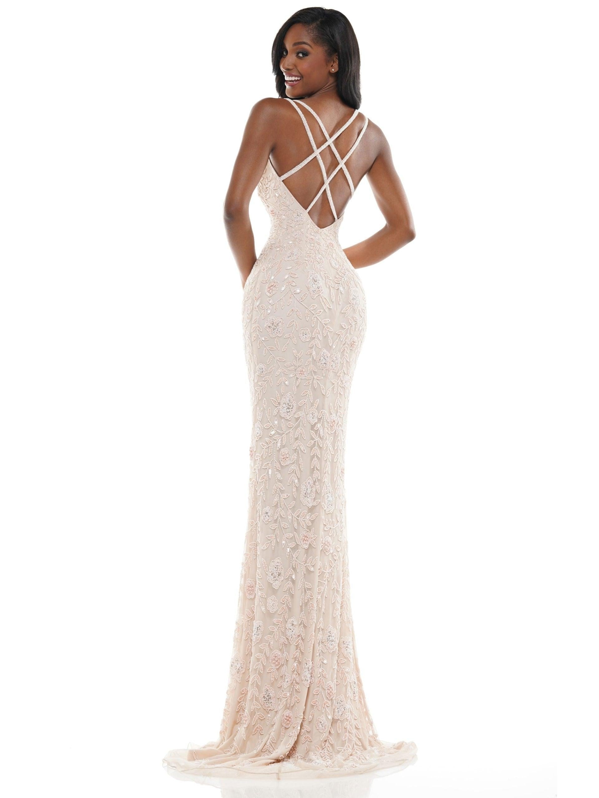 Colors Long Spaghetti Strap Beaded prom Dress 115 - The Dress Outlet