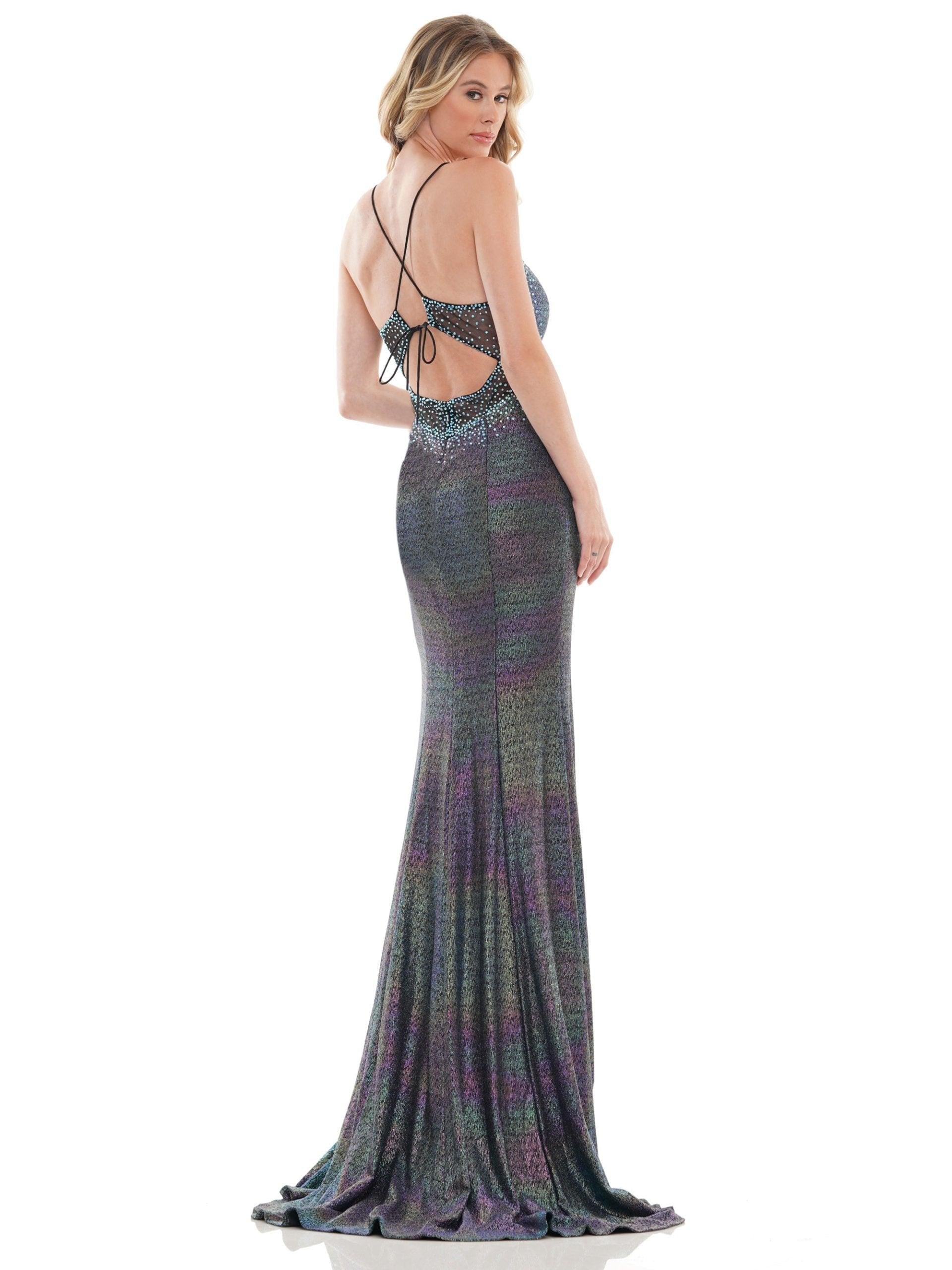 Colors Long Spaghetti Strap Metallic Prom Gown 2669 - The Dress Outlet
