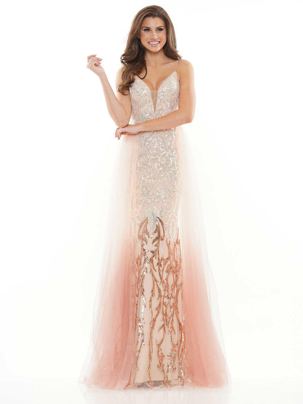 Colors 2757 Colors Long Spaghetti Strap Ombre Prom Dress