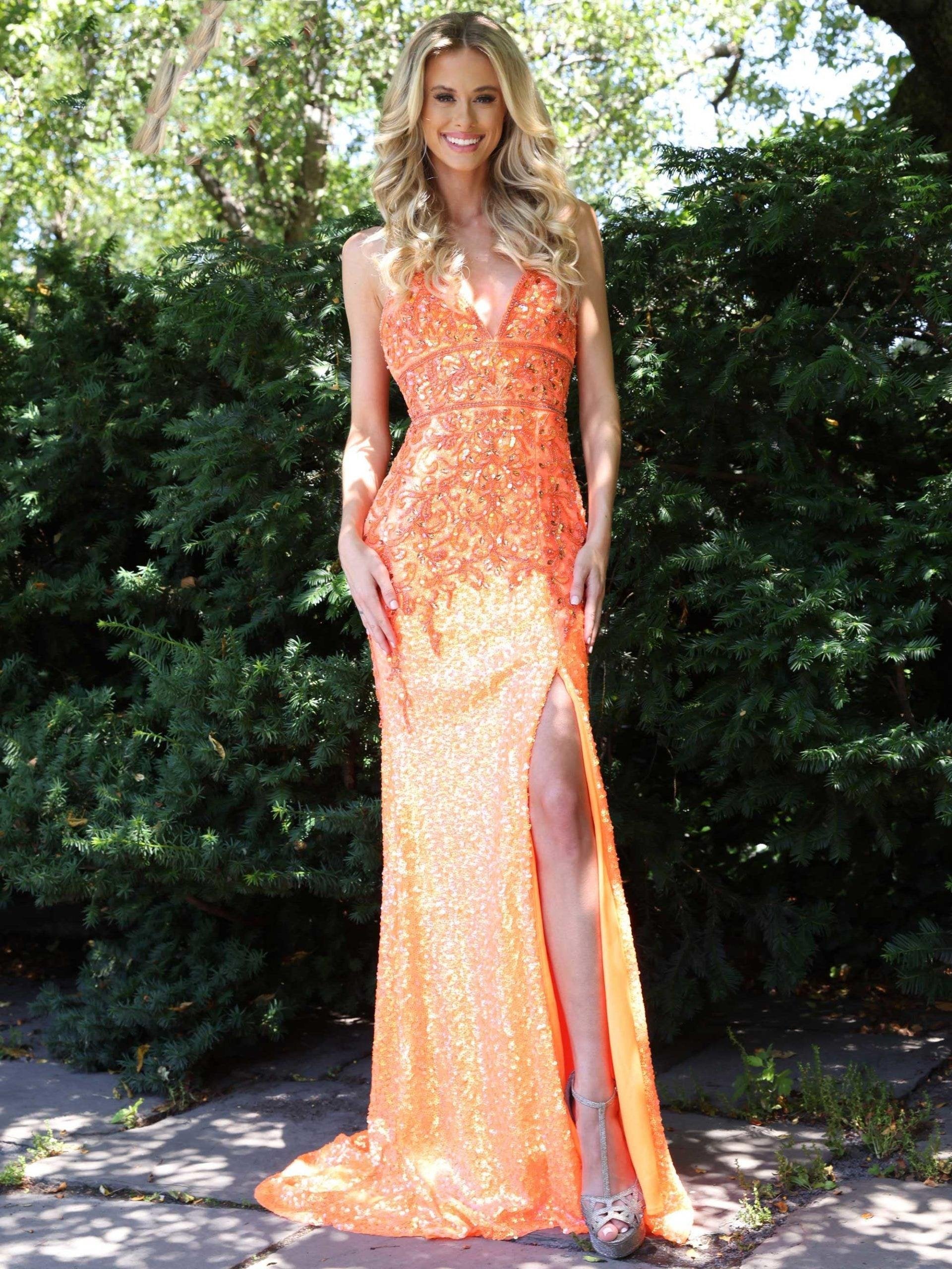 Colors Long Spaghetti Straps Evening Dress - The Dress Outlet