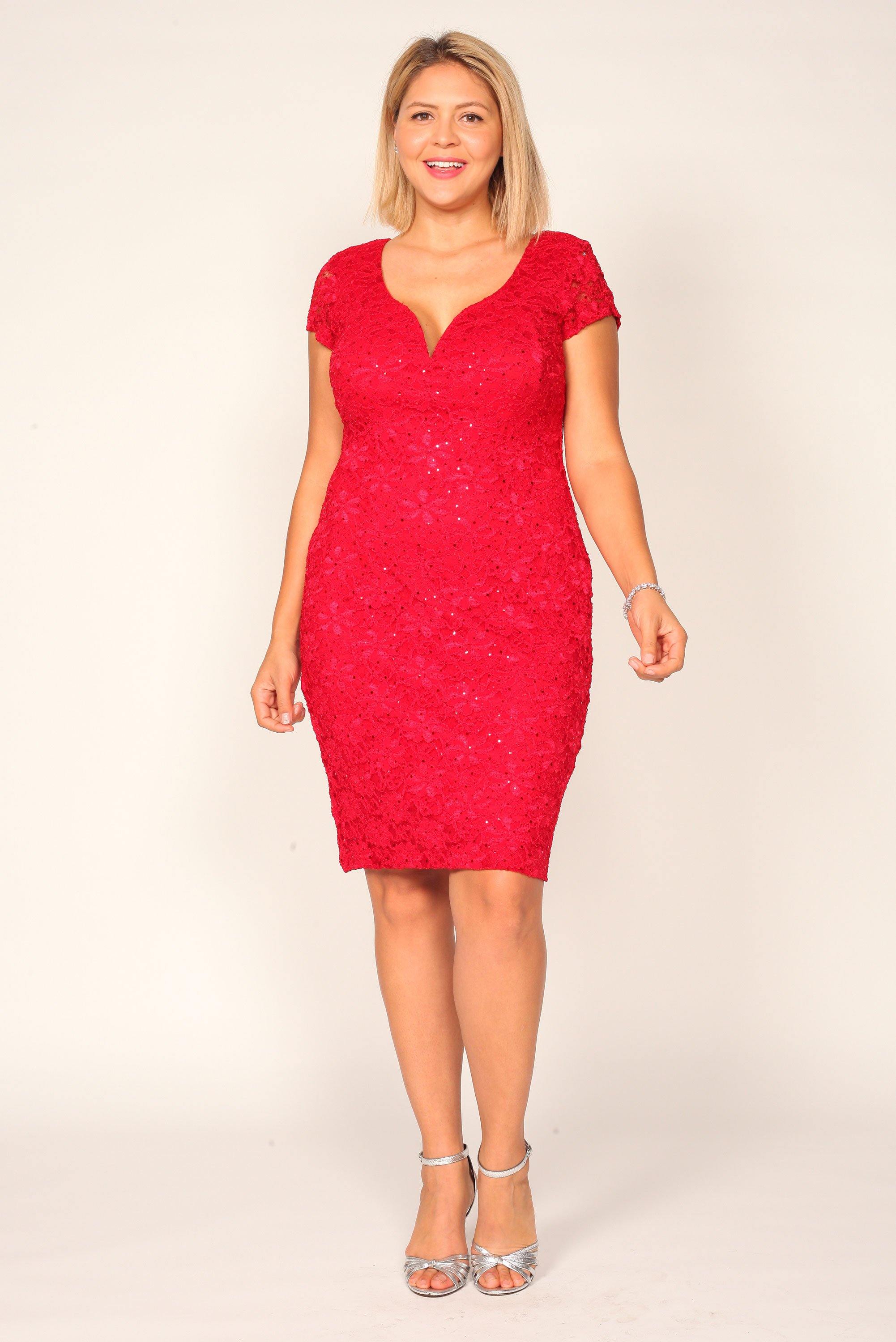 Connected Apparel Short Fitted Lace Dress Cocktail - The Dress Outlet