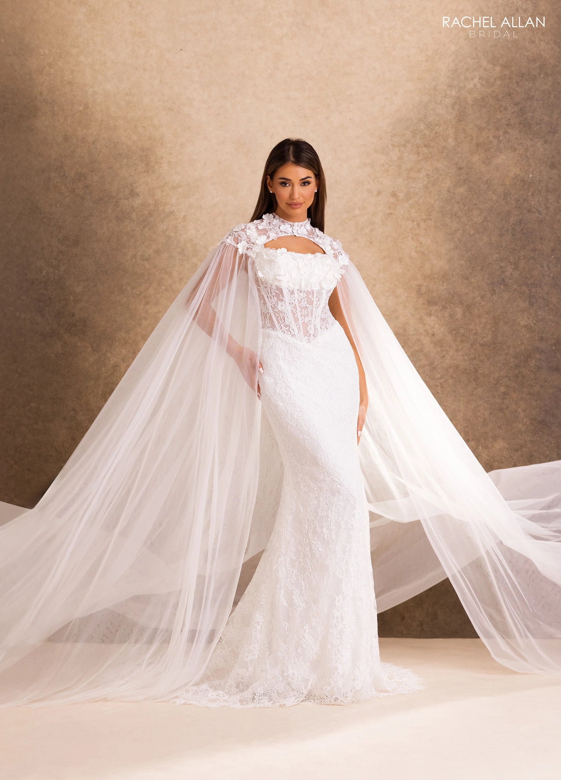 Crew High-Neck Floor-Length with T in Lace Wedding Dress Sheath/Column Rachel Allan RB4253