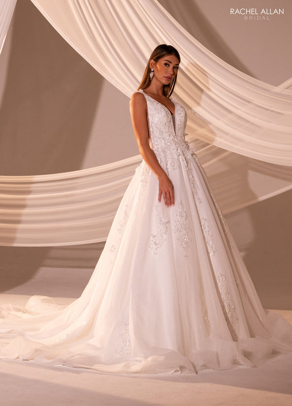 Rachel Allan RB4222 Long Floral Sequin Wedding Dress
