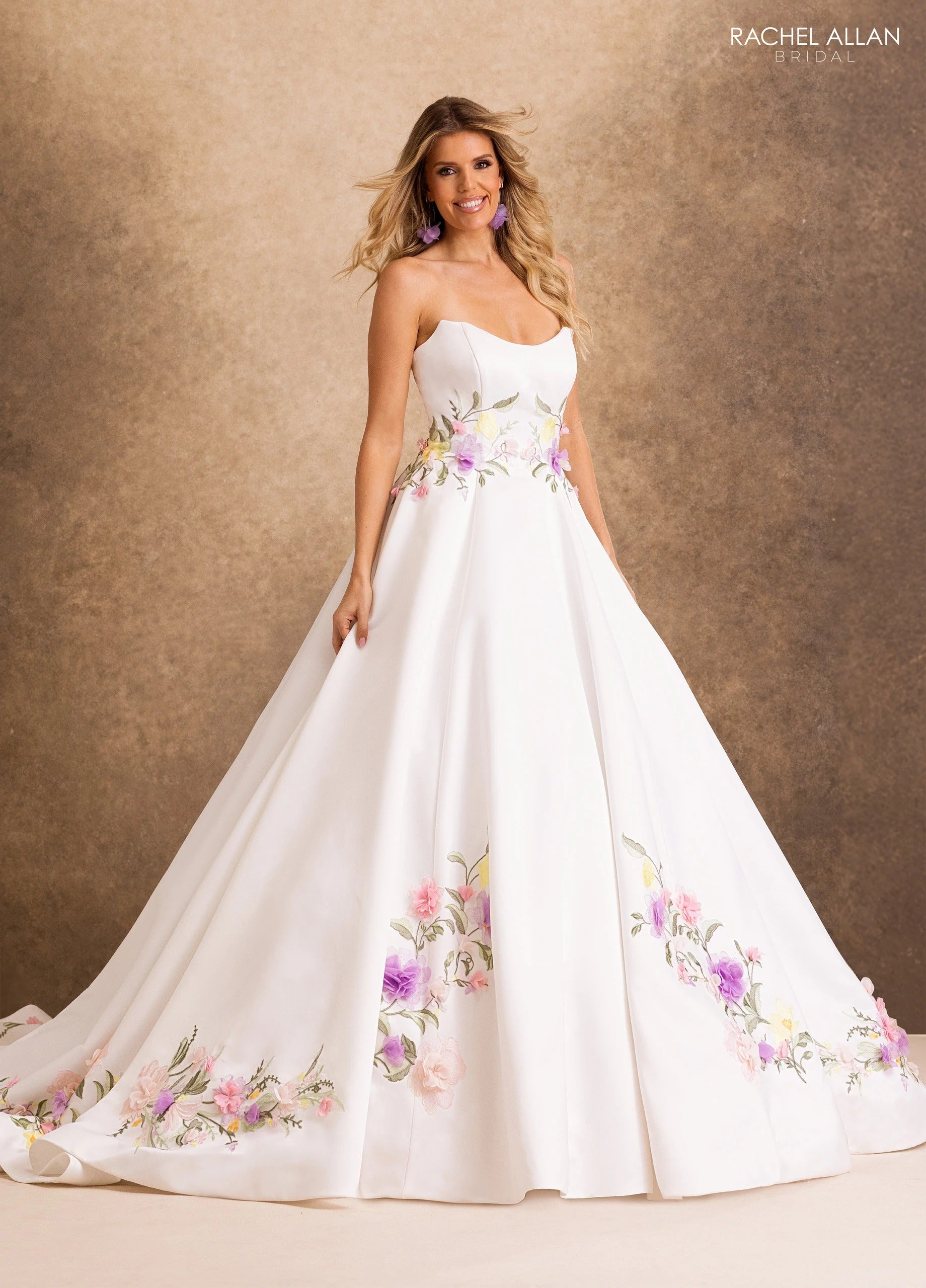 Strapless Curved Neck Floor-Length Mikado Wedding Dress Ball Gown Rachel Allan RB4254