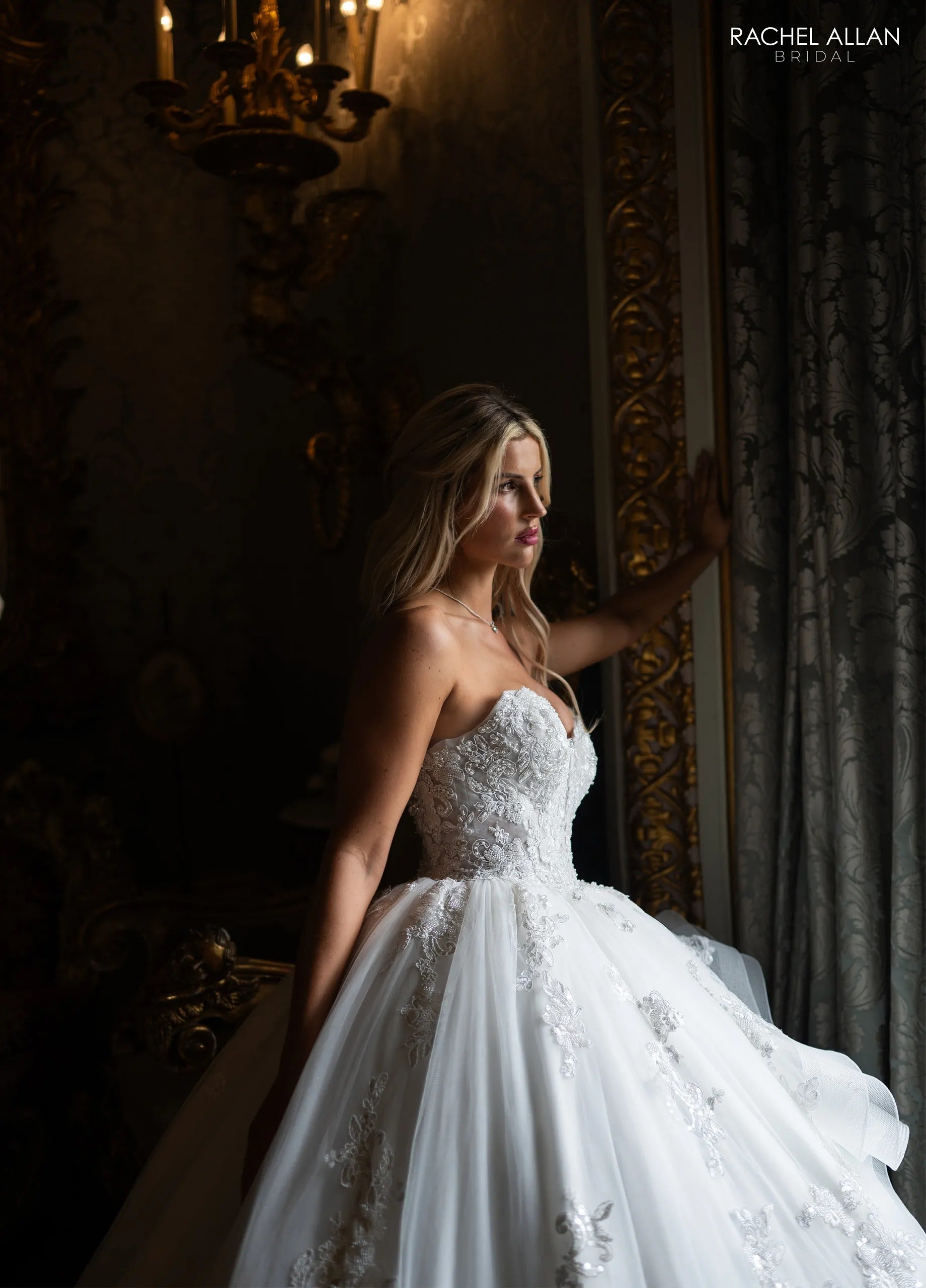 Ivory Sweetheart Floor-Length Tulle Bridal Tiered Ball Gown Rachel Allan RB4235
