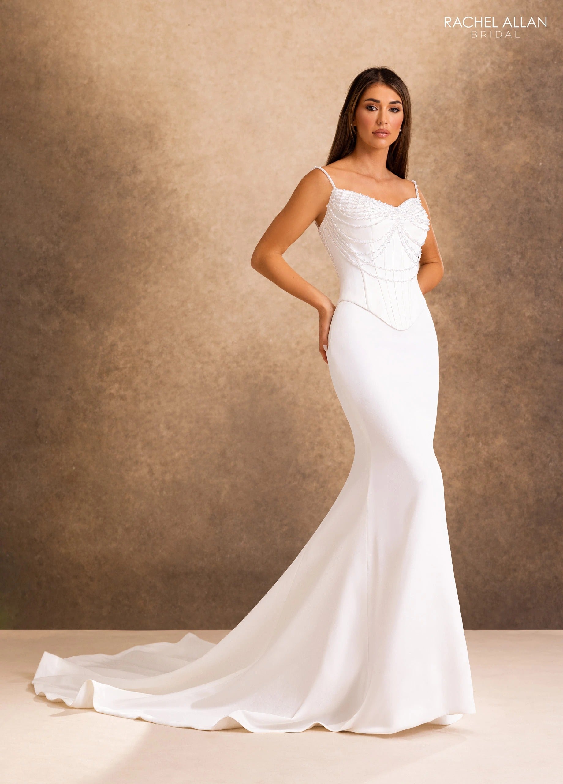 Sweetheart Floor-Length Crepe Wedding Dress Mermaid Trumpet Rachel Allan RB4246