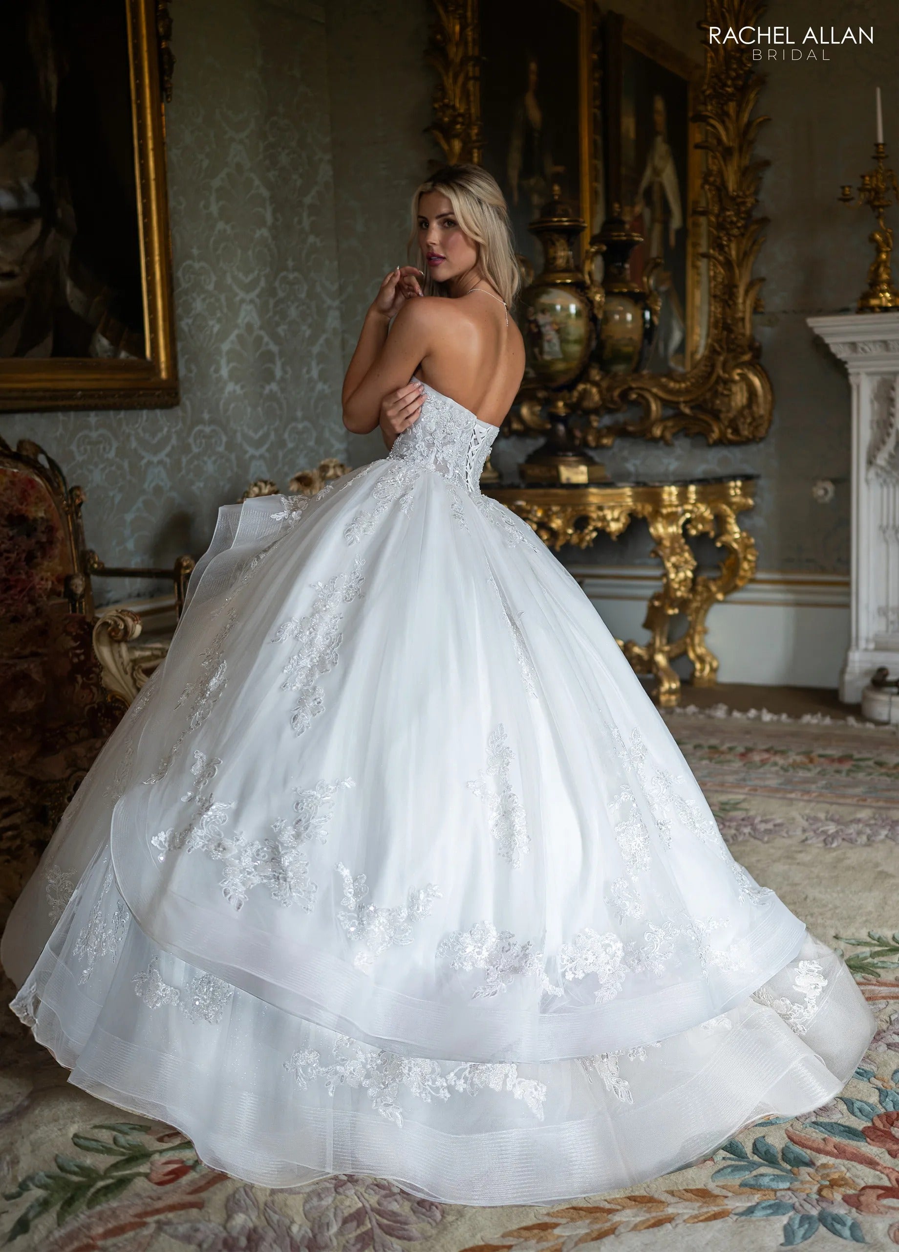 Ivory Sweetheart Floor-Length Tulle Bridal Tiered Ball Gown Rachel Allan RB4235
