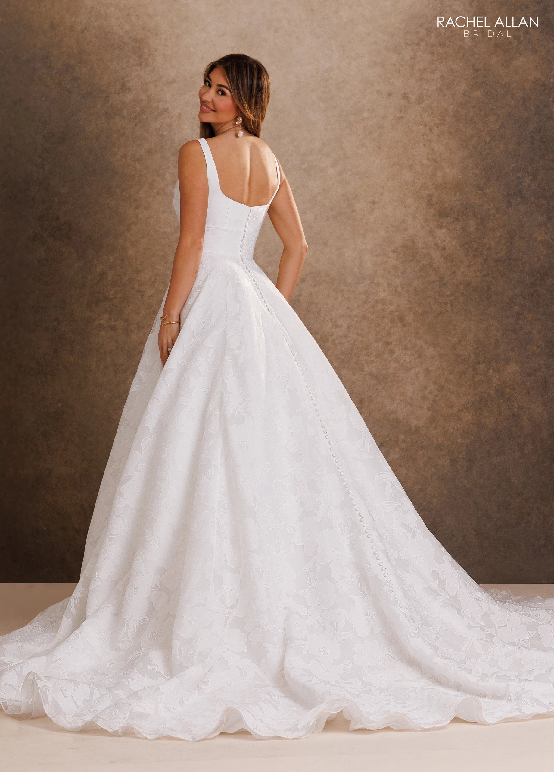 Square Neckline Floor-Length Lace Wedding Dress A-Line Rachel Allan RB4245